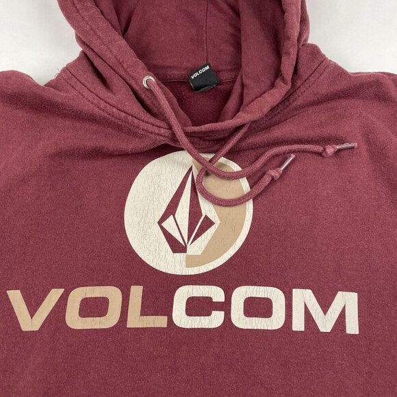 Volcom Hoodie Sweatshirt Men’s M Skater Cotton Blend Spellout Logo Maroon Pocket - Picture 7 of 11